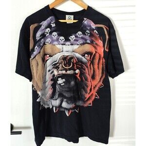 Vintage Liquid Blue Bulldog Graphic Tee Mens XL Biker Tattoo Double Sided USA